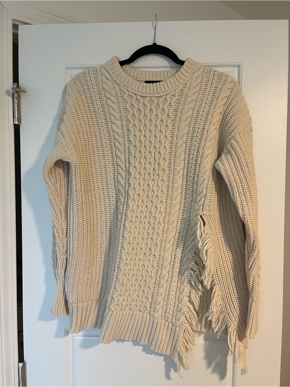 J Crew Cream Cable Knit Fringe Sweater - Women